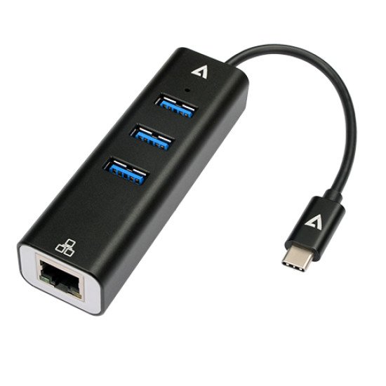 V7 V7UCRJ45USB3 hub & concentrateur USB Type-C 1000 Mbit/s Noir