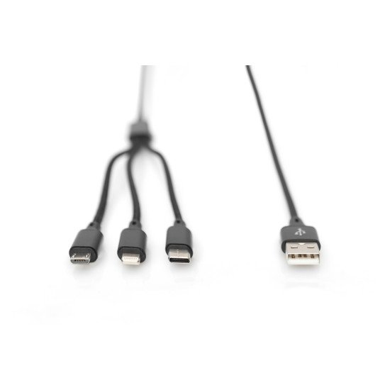 Digitus Câble de charge 3 en 1, USB A + Micro USB + USB-C