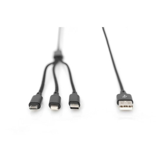 Digitus Câble de charge 3 en 1, USB A + Micro USB + USB-C Digitus Câble de charge 3 en 1, USB A + Micro USB + USB-C
