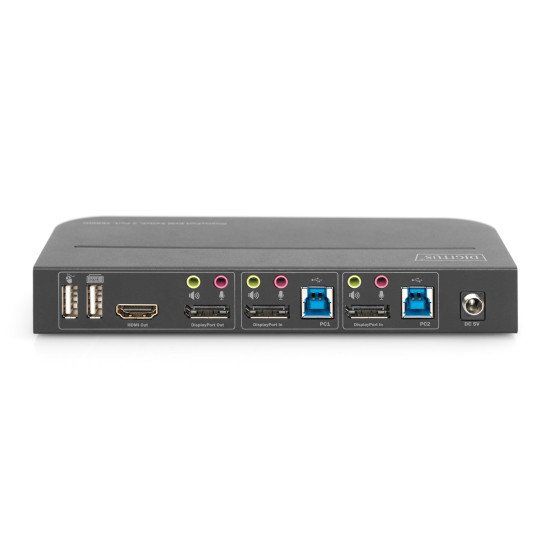 Digitus Commutateur KVM, 2 ports, 4K 60 Hz, 2 x entrées DP, 1 x sortie DP/HDMI