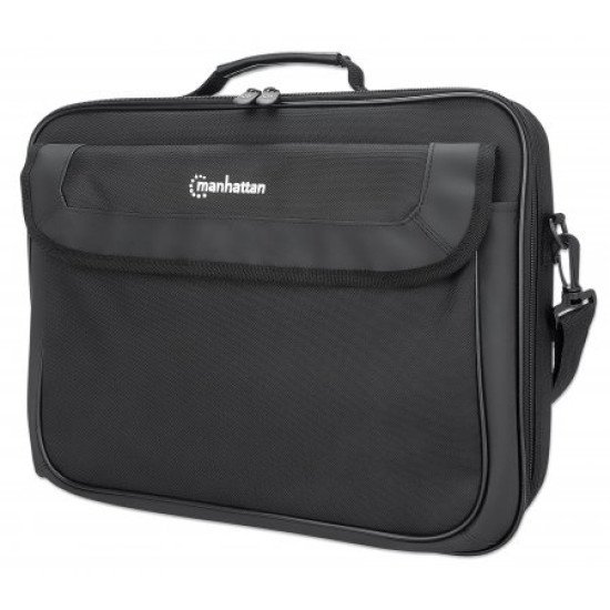 Manhattan Sacoche PC portable Cambridge 15,6", clamshell, noire, ÉCONOMIQUE, poche accessoires, compartiment documents, bandoulière amovible, équiv. Targus TAR300, garantie 3 ans