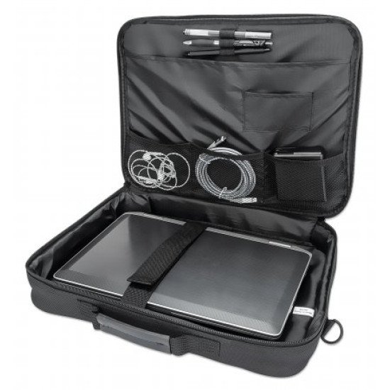Manhattan Sacoche PC portable Cambridge 15,6", clamshell, noire, ÉCONOMIQUE, poche accessoires, compartiment documents, bandoulière amovible, équiv. Targus TAR300, garantie 3 ans