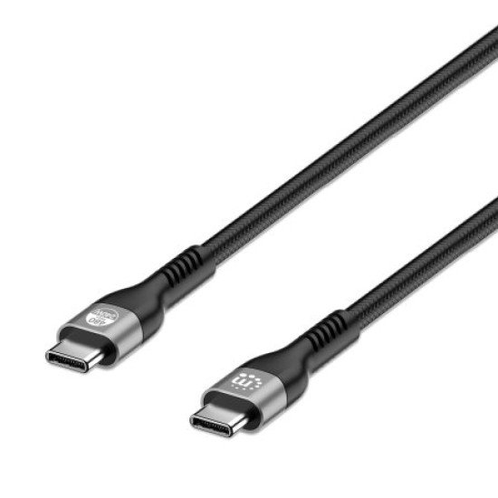 Manhattan Câble USB-C vers USB-C rapide (240 W), 2 m, charge ordinateur portable, compatible tous PC portables (un chargeur mural USB-C de 240 W supplémentaire est nécessaire), portée extra-longue, noir, garantie 3 ans