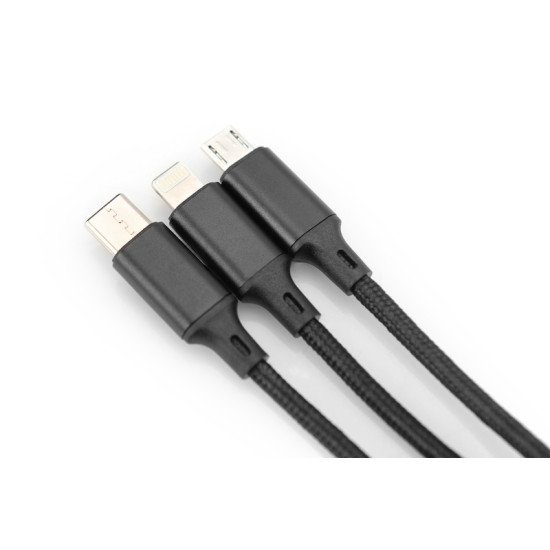 ASSMANN Electronic AK-300160-010-S câble USB 1 m USB A USB C/Micro-USB B/Lightning Noir