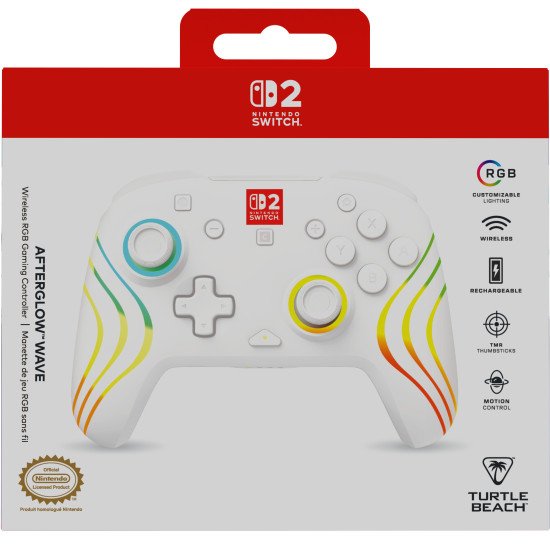 Turtle Beach Afterglow Wave Blanc Manette de gaming RGB sans fil Sous licence officielle pour Nintendo Switch 2