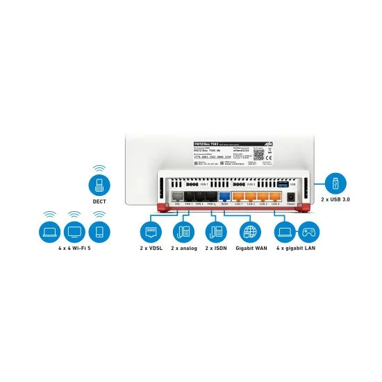 FRITZ!Box FRITZ! BOX 7583 VDSL routeur sans fil Gigabit Ethernet Bi-bande (2,4 GHz / 5 GHz) 4G Rouge, Blanc FRITZ!Box FRITZ! BOX 7583 VDSL routeur sans fil Gigabit Ethernet Bi-bande (2,4 GHz / 5 GHz) 4G Rouge, Blanc
