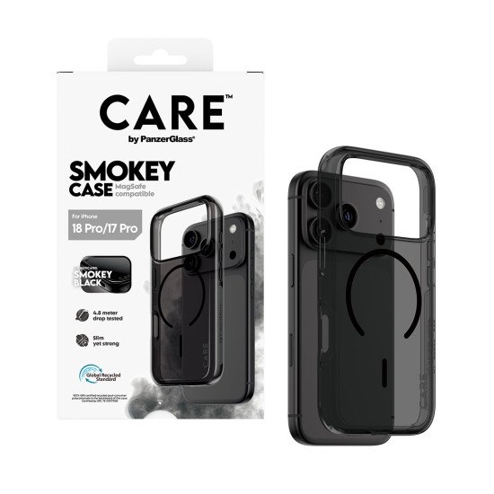 PanzerGlass CARE™ by ® Smokey Case w. Black MagSafe iPhone 2026 Pro | 17 Pro coque de protection pour téléphones portables Housse Transparent