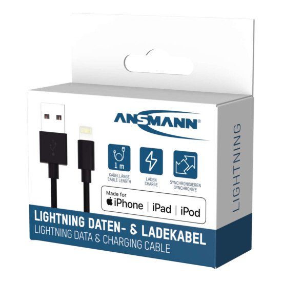 Ansmann 1700-0131 câble USB 1 m USB A Lightning Noir