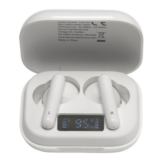 Denver TWE-38 écouteur/casque Sans fil Ecouteurs Appels/Musique Bluetooth Blanc