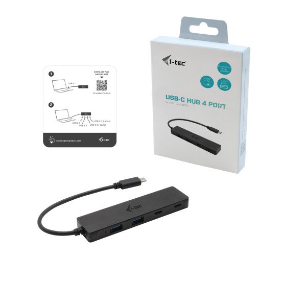 i-tec Metal C31HUBMETAL2A2C hub & concentrateur USB 3.2 Gen 1 (3.1 Gen 1) Type-C 5000 Mbit/s Noir