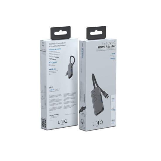 LINQ byELEMENTS LQ48000 hub & concentrateur USB 3.2 Gen 1 (3.1 Gen 1) Type-C 5000 Mbit/s Noir, Gris