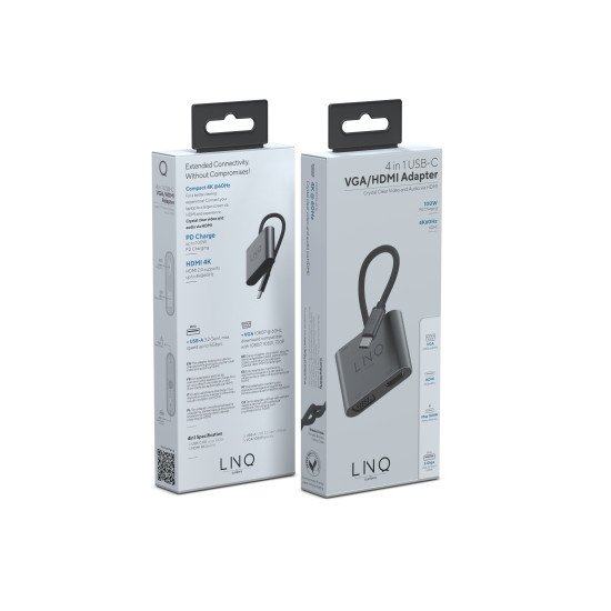 LINQ byELEMENTS LQ48001 hub & concentrateur USB 3.2 Gen 1 (3.1 Gen 1) Type-C 5000 Mbit/s Noir, Gris