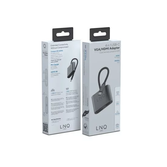 LINQ byELEMENTS LQ48001 hub & concentrateur USB 3.2 Gen 1 (3.1 Gen 1) Type-C 5000 Mbit/s Noir, Gris LINQ byELEMENTS LQ48001 hub & concentrateur USB 3.2 Gen 1 (3.1 Gen 1) Type-C 5000 Mbit/s Noir, Gris