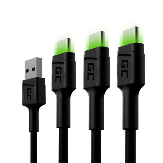 Green Cell KABGCSET03 câble USB 2 m USB A USB C Noir