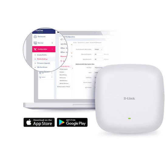 D-Link Nuclias Connect ‑ Point d'accès PoE bibande AX3600 Wi‑Fi 6 D-Link Nuclias Connect ‑ Point d'accès PoE bibande AX3600 Wi‑Fi 6