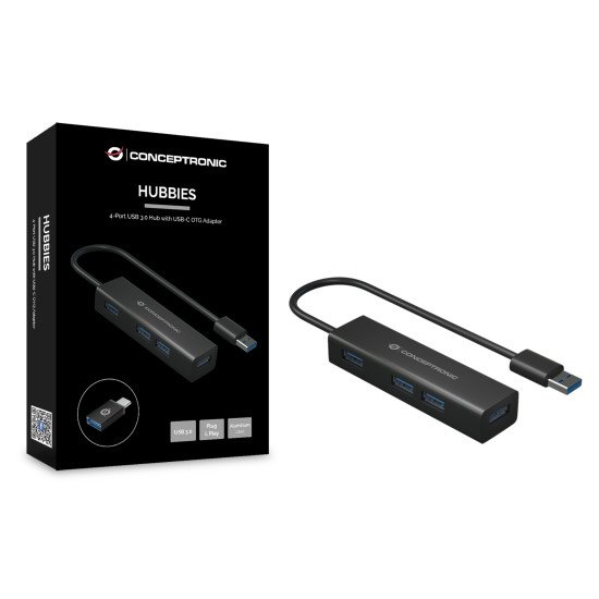 Conceptronic HUBBIES06B hub & concentrateur USB 3.2 Gen 1 (3.1 Gen 1) Type-A 5000 Mbit/s Noir