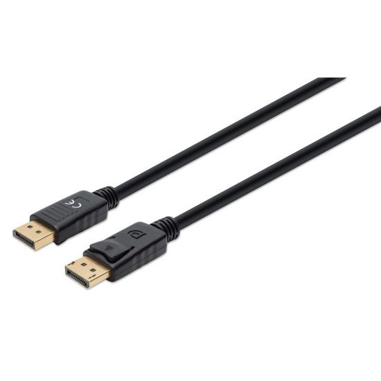 Manhattan Câble DisplayPort 1.4, 8K à 60 Hz, 3 m, compatible 8K/4K/Full HD/1080p, mâle à mâle, connecteurs avec verrouillage, entièrement blindé, noir, garantie à vie, équivalent à DP14MM3M