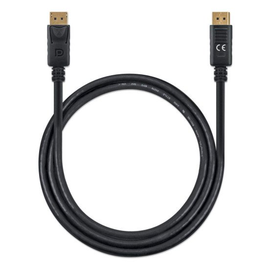 Manhattan Câble DisplayPort 1.4, 8K à 60 Hz, 1 m, compatible 8K/4K/Full HD/1080p, mâle à mâle, connecteurs avec verrouillage, entièrement blindé, noir, garantie à vie, équivalent à DP14MM1M
