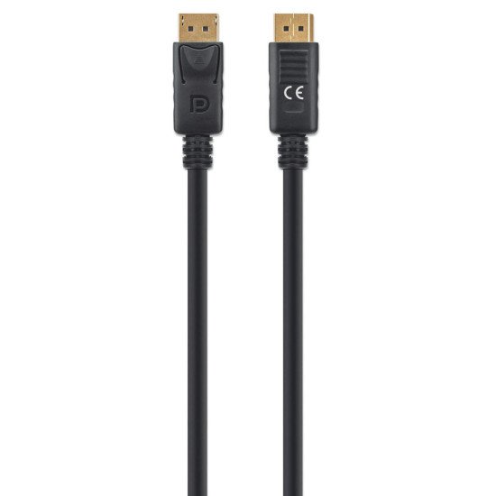 Manhattan Câble DisplayPort 1.4, 8K à 60 Hz, 3 m, compatible 8K/4K/Full HD/1080p, mâle à mâle, connecteurs avec verrouillage, entièrement blindé, noir, garantie à vie, équivalent à DP14MM3M