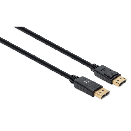 Manhattan Câble DisplayPort 1.4, 8K à 60 Hz, 3 m, compatible 8K/4K/Full HD/1080p, mâle à mâle, connecteurs avec verrouillage, entièrement blindé, noir, garantie à vie, équivalent à DP14MM3M