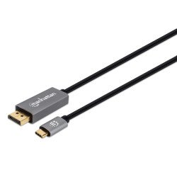 Manhattan Câble USB-C vers DisplayPort 1.4, 8K@60Hz, 2 m, mâle à mâle, non bidirectionnel, noir, garantie 3 ans, équivalent à CDP2DP146B (sauf 20 cm plus long)