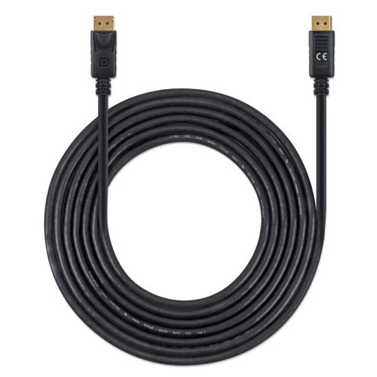 Manhattan Câble DisplayPort 1.4, 8K à 60 Hz, 3 m, compatible 8K/4K/Full HD/1080p, mâle à mâle, connecteurs avec verrouillage, entièrement blindé, noir, garantie à vie, équivalent à DP14MM3M