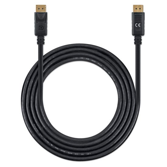 Manhattan Câble DisplayPort 1.4, 8K à 60 Hz, 2 m, compatible 8K/4K/Full HD/1080p, mâle à mâle, connecteurs avec verrouillage, entièrement blindé, noir, garantie à vie, équivalent à DP14MM2M