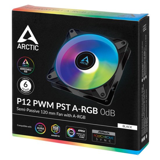 ARCTIC P12 PWM PST A-RGB 0dB Boitier PC Ventilateur 12 cm Noir, Blanc 1 pièce(s)