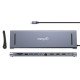 Manhattan Dock/hub USB-C avec lecteur de cartes: audio 3,5 mm, DisplayPort, Ethernet, 2x HDMI, 3x USB-A + 2x USB-C,avec PD 100W - nécessite un chargeur USB-C externe (non inclus).Alimenté par USB (aucune alimentation externe requise) lorsque le PD n'est p