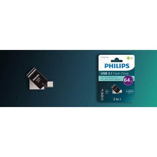 Philips FM64DC152B/00 lecteur USB flash 64 Go USB Type-C 3.2 Gen 1 (3.1 Gen 1) Noir