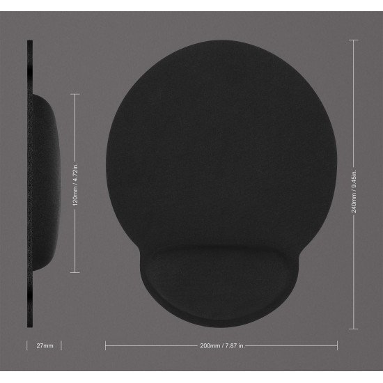 Manhattan Tapis de souris avec repose-poignet en gel, noir, 241 × 203 × 40 mm, base antidérapante, garantie à vie