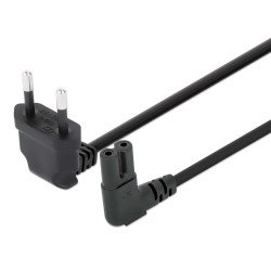 Manhattan Câble d'alimentation avec prise coudée, prise européenne 2 broches (CEE 7/16 Europlug) vers connecteur C7 femelle (figure en huit), 3 m, 2,5 A, noir, câble secteur, garantie à vie