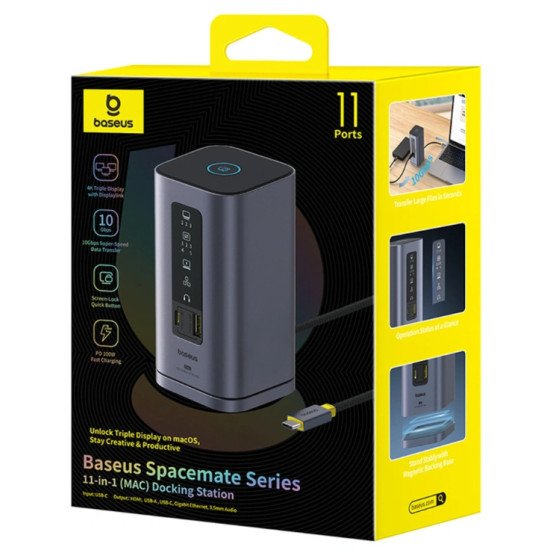 Baseus B00568101813-01 station d'accueil Avec fil USB 3.2 Gen 1 (3.1 Gen 1) Type-C Gris