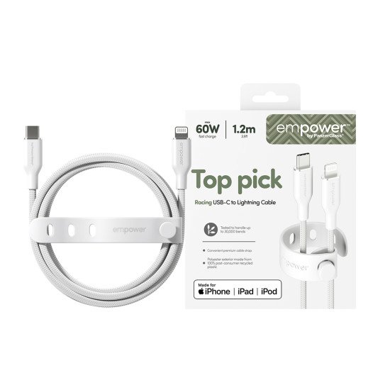 PanzerGlass empower by ® Racing 60W USB-C to Lightning Cable | USB 2.0 | 1.2M | Silver White câble USB Blanc