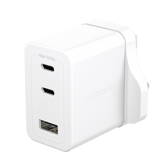 PanzerGlass empower by ® Turbo 70W Multiple Charger incl. 2 x USB-C + USB-A | UK Plug | Silver White Protection d'écran transparent Universel 1 pièce(s)