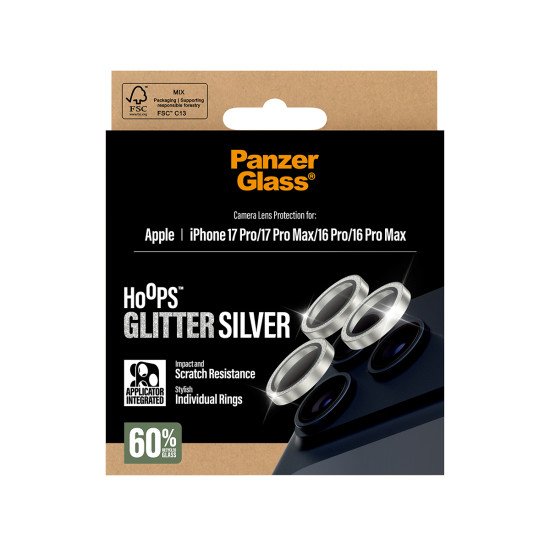 PanzerGlass ® Hoops® Glitter Silver Camera Lens Protector iPhone 17 Pro | iPhone 17 Pro Max | iPhone 16 Pro | 16 Pro Max Protection d'écran transparent Apple 1 pièce(s) PanzerGlass ® Hoops® Glitter Silver Camera Lens Protector iPhone 17 Pro | iPhone 17 Pro Max | iPhone 16 Pro | 16 Pro Max Protection d'écran transparent Apple 1 pièce(s)