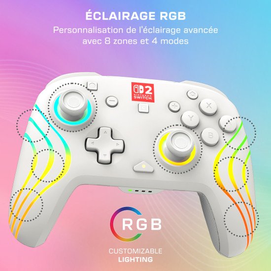 Turtle Beach Afterglow Wave Blanc Manette de gaming RGB sans fil Sous licence officielle pour Nintendo Switch 2