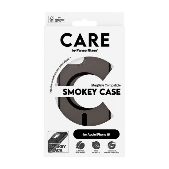 PanzerGlass CARE™ by ® Smokey Case w. Black MagSafe iPhone 15 coque de protection pour téléphones portables Housse Noir