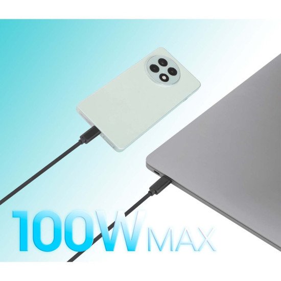 Manhattan Câble de charge USB-C vers USB-C double, répartiteur intelligent, 100 W, 2 m, charge deux appareils depuis un port USB-C PD, gaine tressée, noir, garantie 3 ans