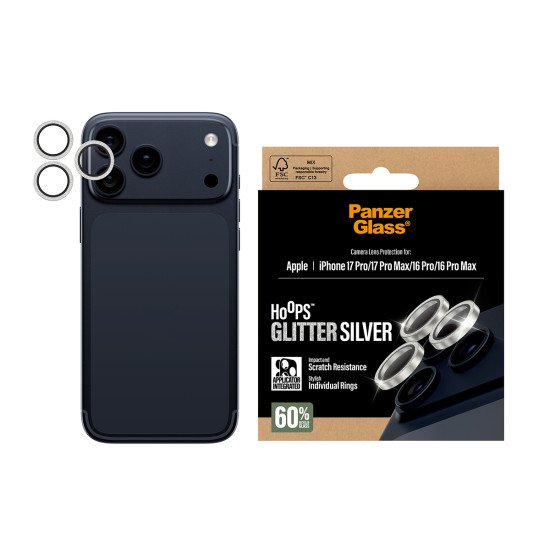 PanzerGlass ® Hoops® Glitter Silver Camera Lens Protector iPhone 17 Pro | iPhone 17 Pro Max | iPhone 16 Pro | 16 Pro Max Protection d'écran transparent Apple 1 pièce(s) PanzerGlass ® Hoops® Glitter Silver Camera Lens Protector iPhone 17 Pro | iPhone 17 Pro Max | iPhone 16 Pro | 16 Pro Max Protection d'écran transparent Apple 1 pièce(s)