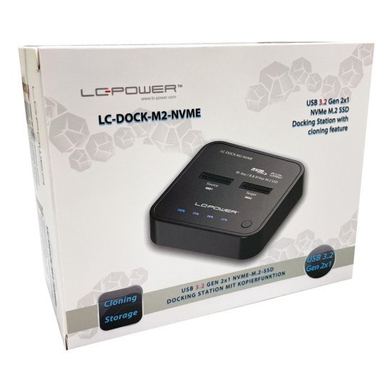 LC-Power LC-DOCK-M2-NVME Station d'accueil de disques de stockage USB 3.2 Gen 2 (3.1 Gen 2) Type-C Noir