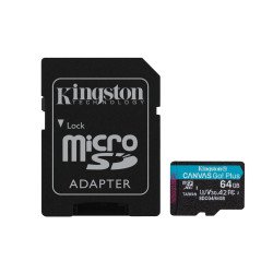Kingston Technology Carte microSDXC Canvas Go Plus Gen4 200 Mo/s A2 U3 V30 64 Go + adaptateur Kingston Technology Carte microSDXC Canvas Go Plus Gen4 200 Mo/s A2 U3 V30 64 Go + adaptateur