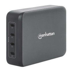 Manhattan Station de charge GaN USB Power Delivery à 4 ports, 240 W / PD 3.1, 4 ports USB-C PD jusqu'à 140 W par port, puissance totale de 240 W, noir