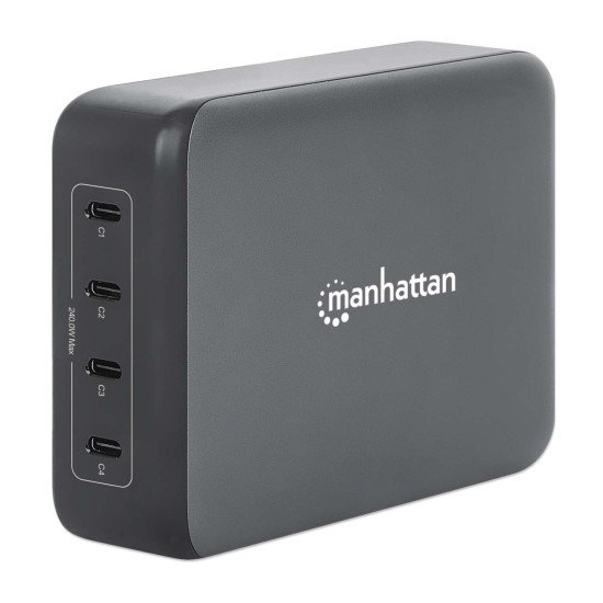 Manhattan Station de charge GaN USB Power Delivery à 4 ports, 240 W / PD 3.1, 4 ports USB-C PD jusqu'à 140 W par port, puissance totale de 240 W, noir