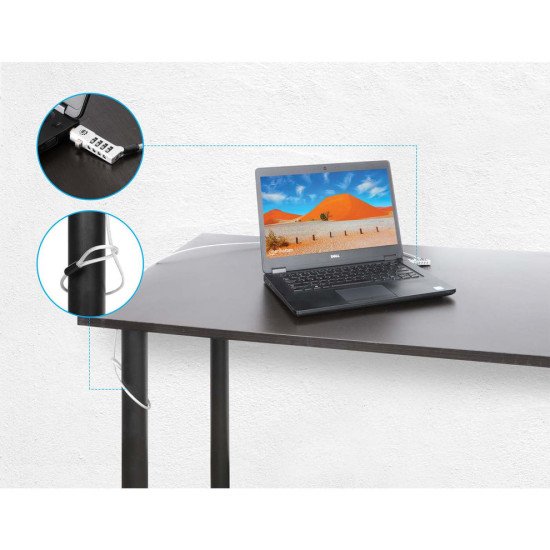 Manhattan Câble antivol universel à combinaison pour ordinateur portable (Noble Wedge®, Nano et K-Slot), 3 en 1, combinaison réinitialisable à 4 chiffres, câble de 1,8 m en acier carbone résistant à la coupe, gaine PVC translucide, argent