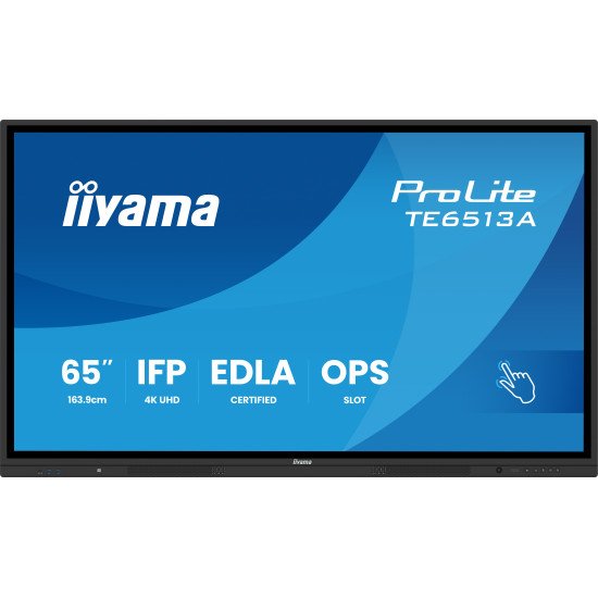 iiyama TE6513A-B2AG Écran d'affichage dynamique Écran plat interactif 163,8 cm (64.5") Wifi 500 cd/m² 4K Ultra HD Noir Écran tactile Intégré dans le processeur Android 24/7