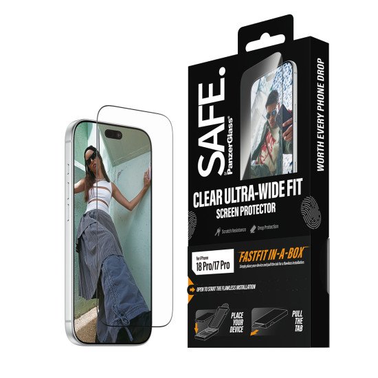 PanzerGlass CUSTOMIZED OR_BE - SAFE. by ® Screen Protector iPhone 18 Pro | Ultra-Wide Fit w. FASTFIT IN-A-BOX Protection d'écran transparent 1 pièce(s)