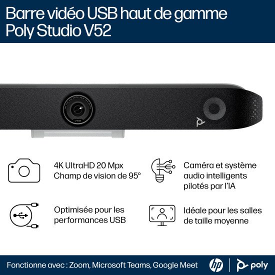 HP Poly Barre de visioconférence USB Poly Studio V52 sans cordon d'alimentation TAA