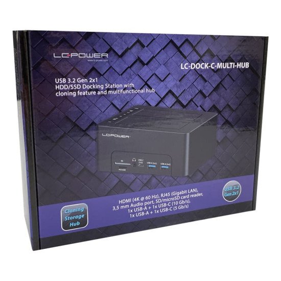 LC-Power LC-DOCK-C-MULTI-HUB Station d'accueil de disques de stockage USB 3.2 Gen 2 (3.1 Gen 2) Type-C Noir LC-Power LC-DOCK-C-MULTI-HUB Station d'accueil de disques de stockage USB 3.2 Gen 2 (3.1 Gen 2) Type-C Noir