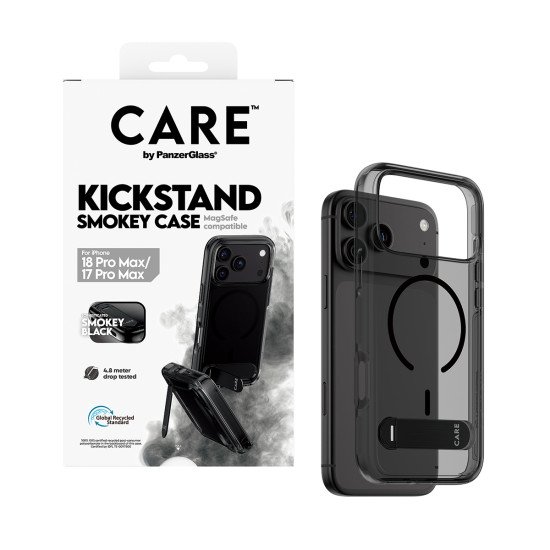 PanzerGlass CARE™ by ® Kickstand Case Smokey w. Black MagSafe iPhone 2026 Pro Max | 17 Pro Max coque de protection pour téléphones portables Housse Transparent